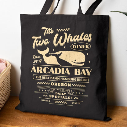 The Two Whales Diner Emblem Cotton Canvas Tote Bag