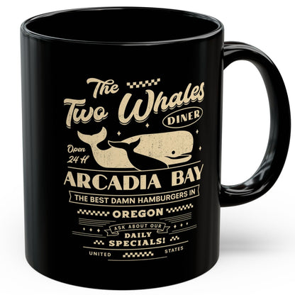 The Two Whales Diner Emblem Black Mug