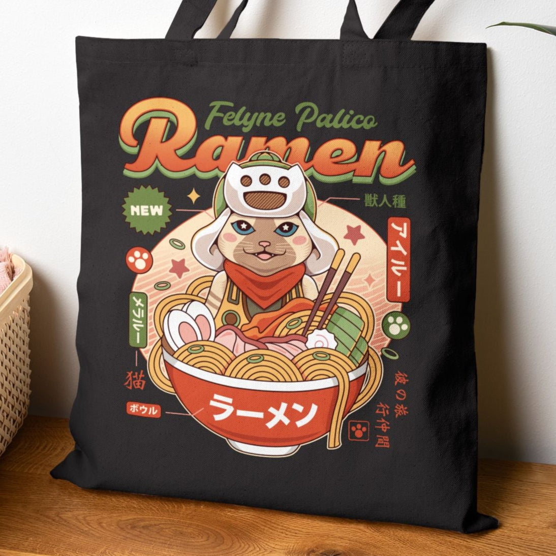 Felyne Palico Ramen Cotton Canvas Tote Bag