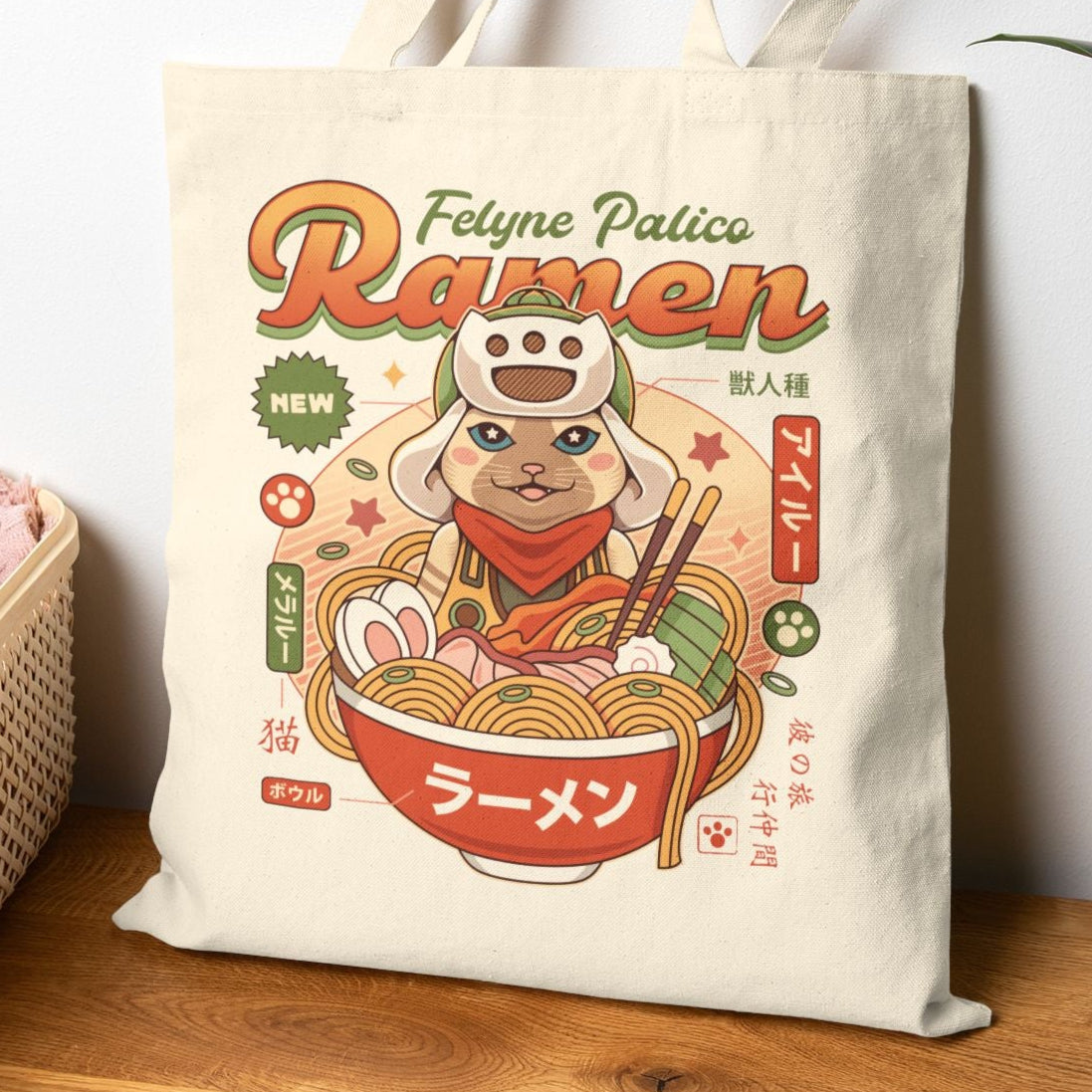 Felyne Palico Ramen Cotton Canvas Tote Bag