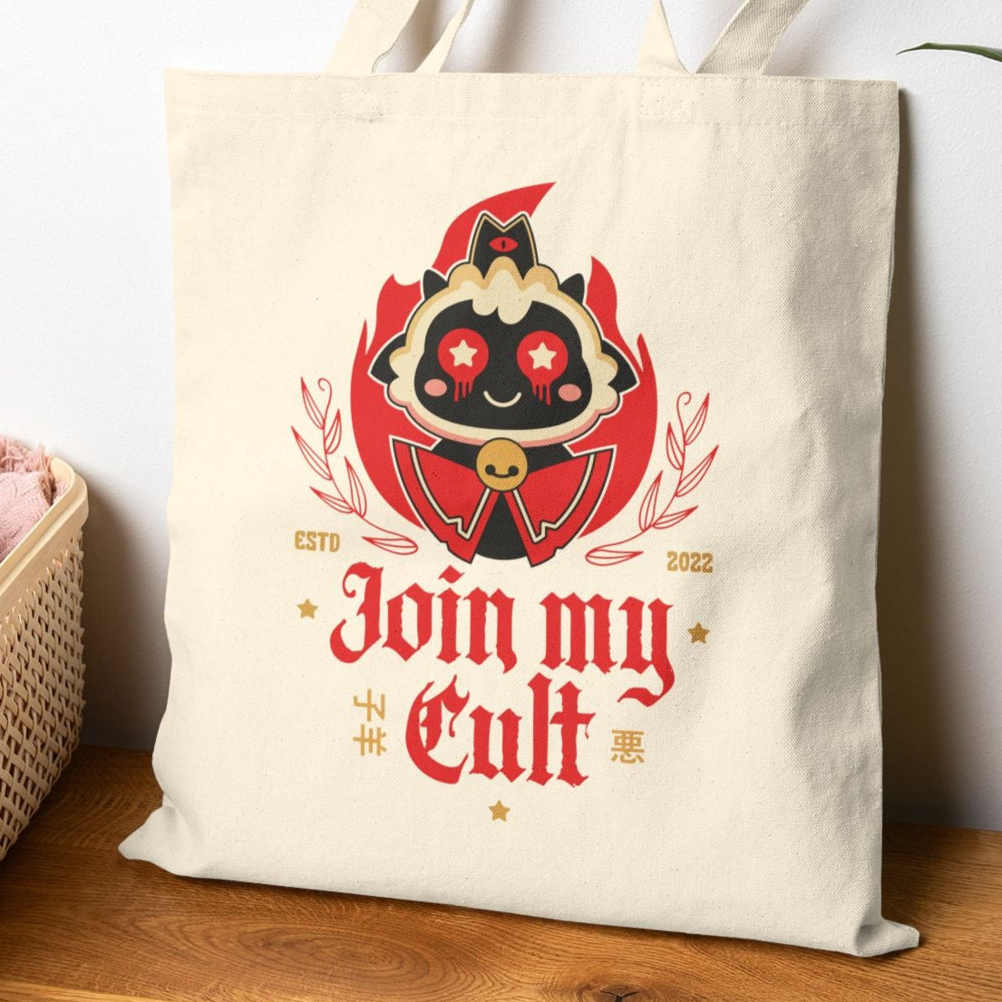 Join My Cult Emblem Cotton Canvas Tote Bag