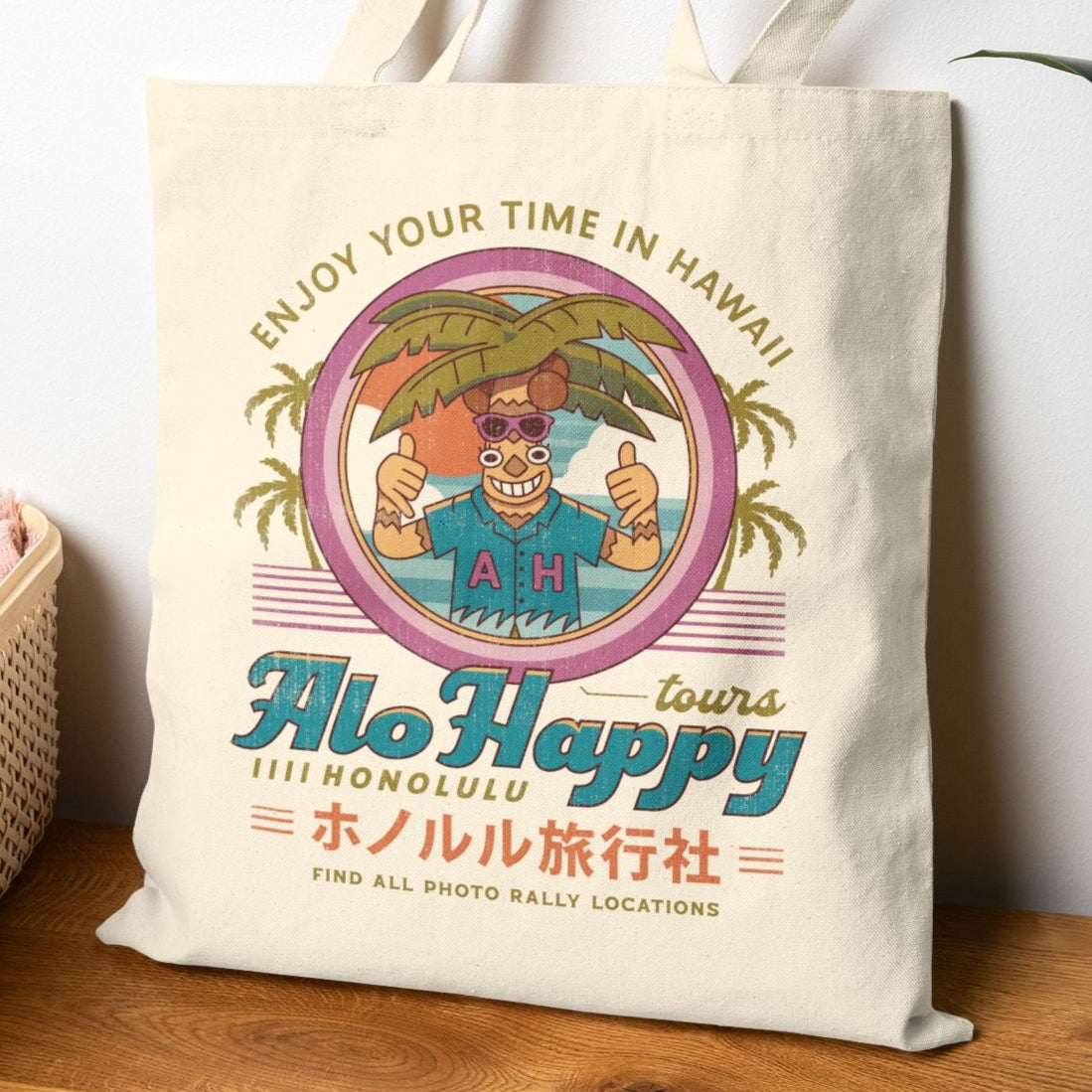 Alo Happy Tours Vintage Cotton Canvas Tote Bag