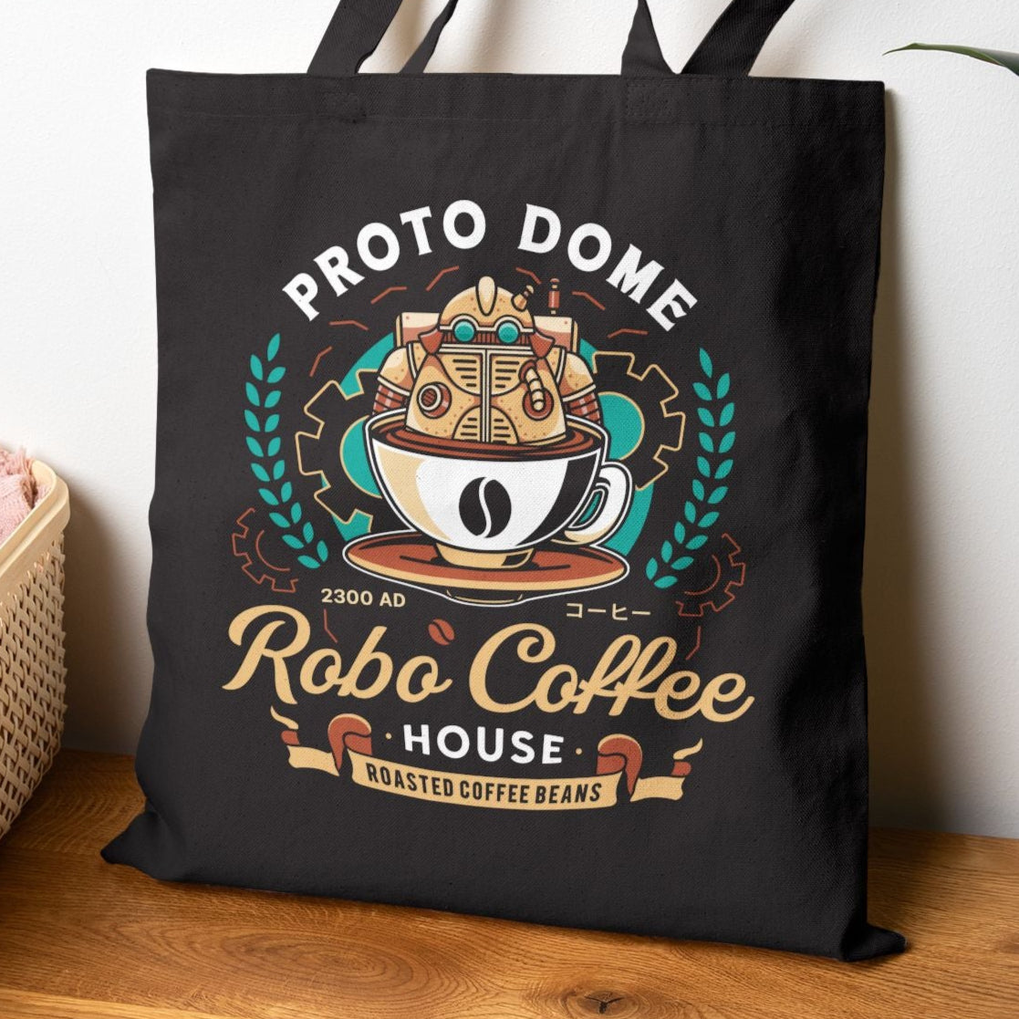 Proto Dome Robo Coffee Crest Cotton Canvas Tote Bag
