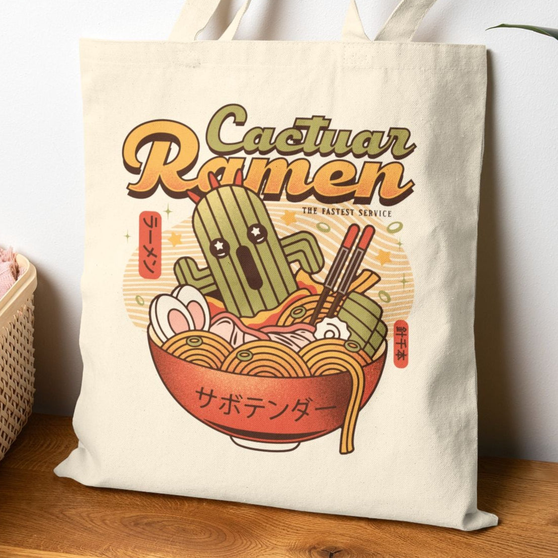 Cactuar Ramen Vintage Cotton Canvas Tote Bag