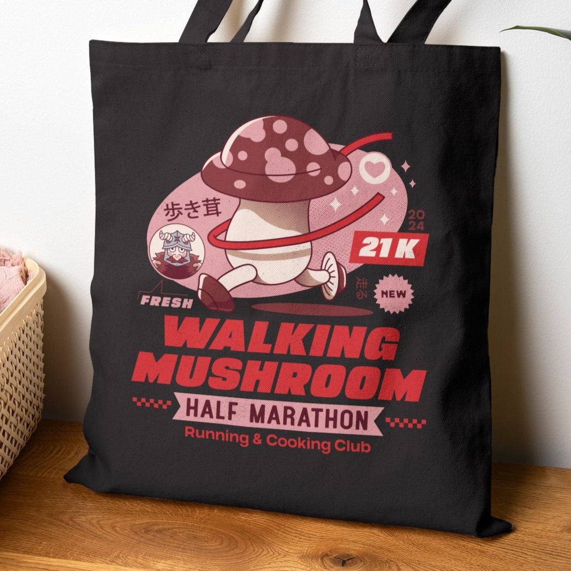 Walking Mushroom Marathon Cotton Canvas Tote Bag
