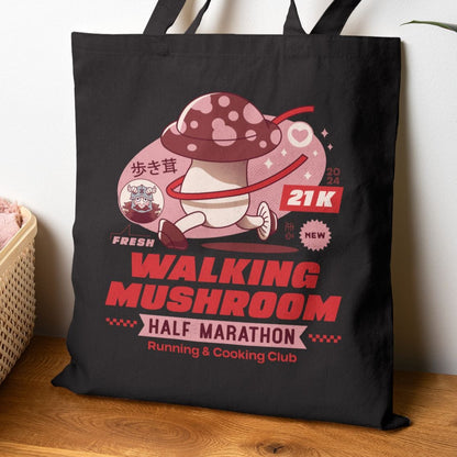 Walking Mushroom Marathon Cotton Canvas Tote Bag