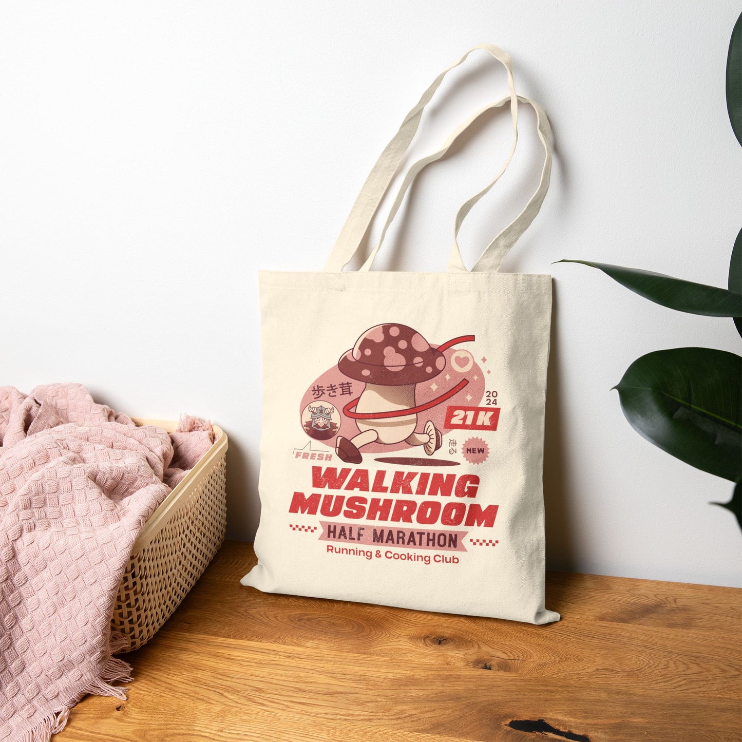 Walking Mushroom Marathon Cotton Canvas Tote Bag