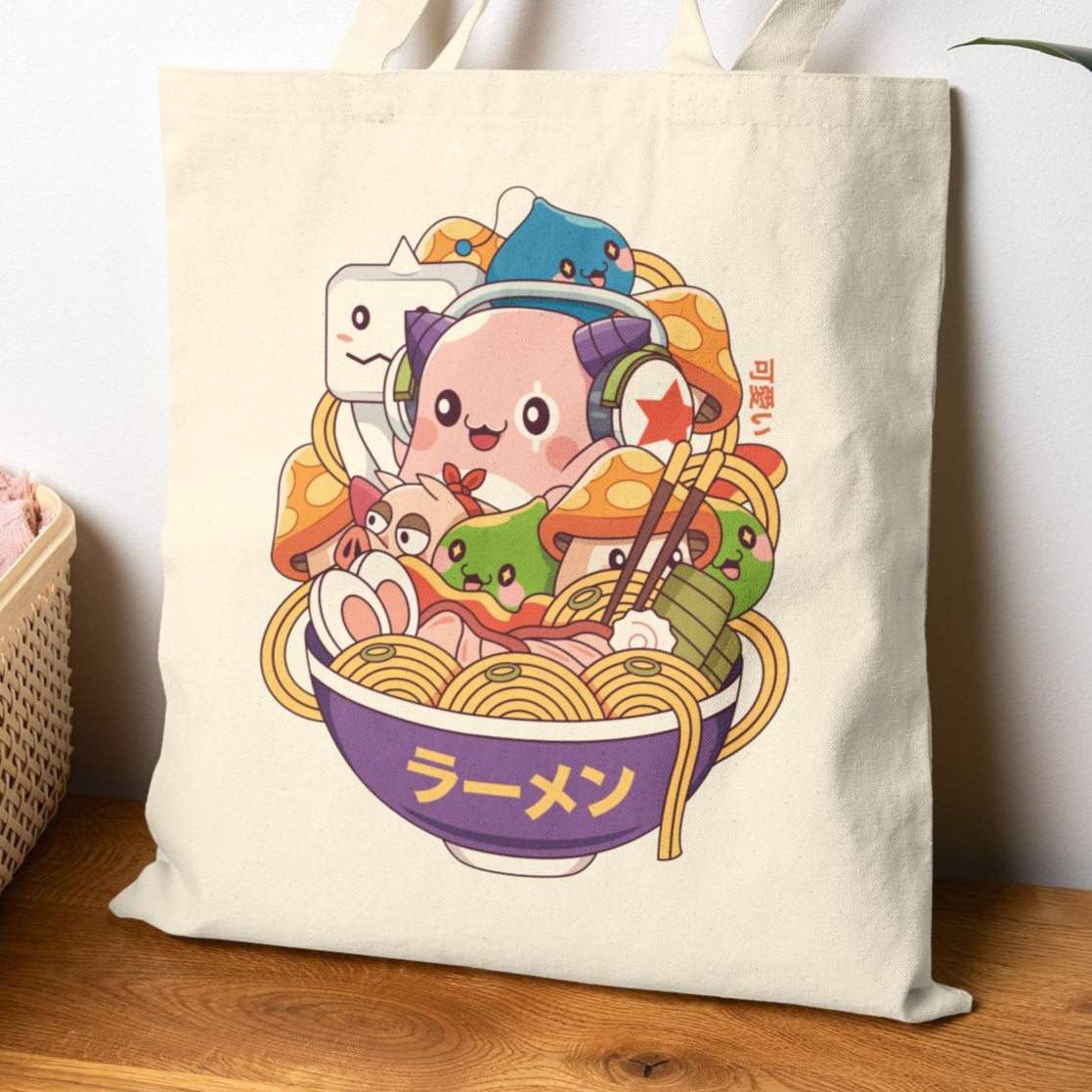 Maple World Monsters Ramen Cotton Canvas Tote Bag