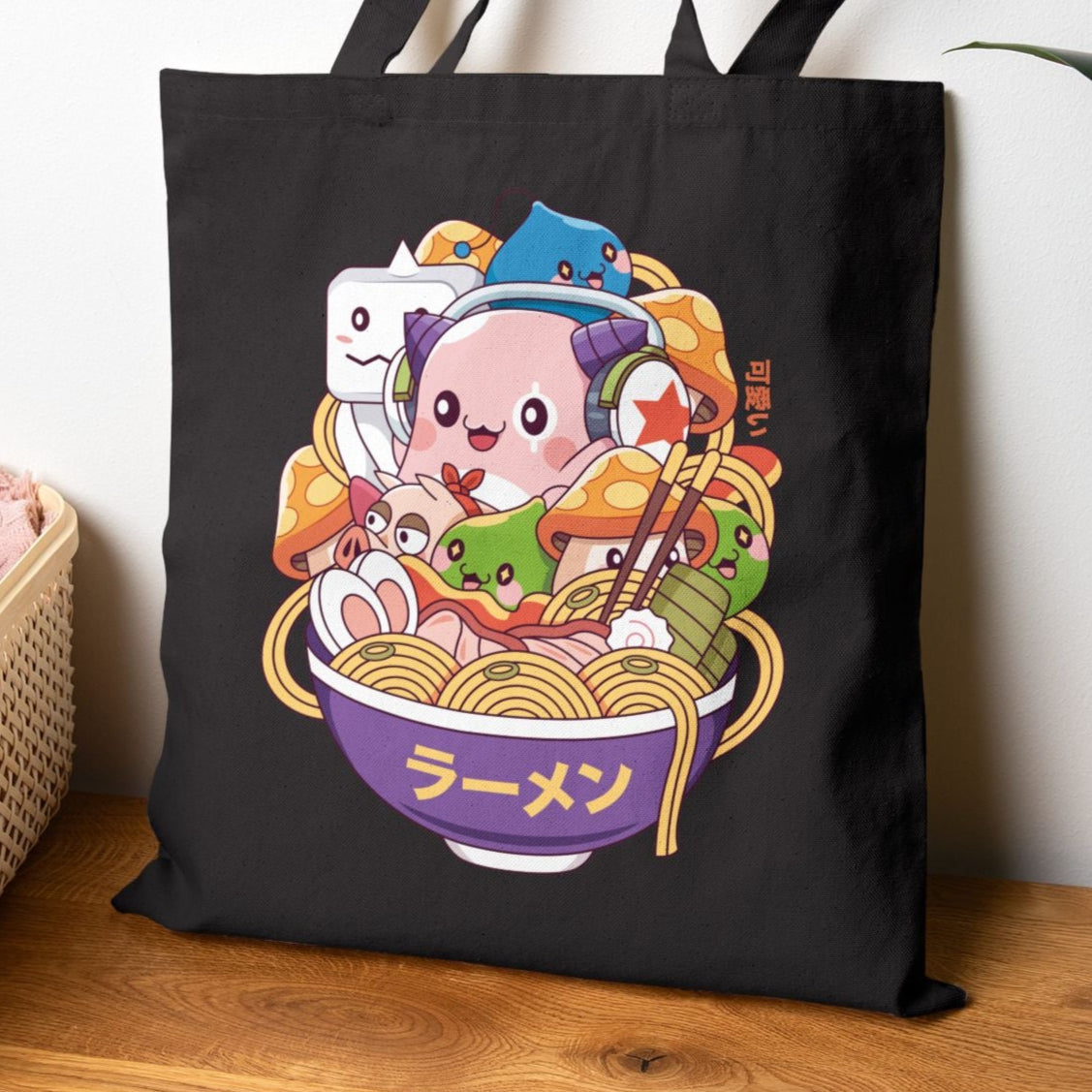 Maple World Monsters Ramen Cotton Canvas Tote Bag