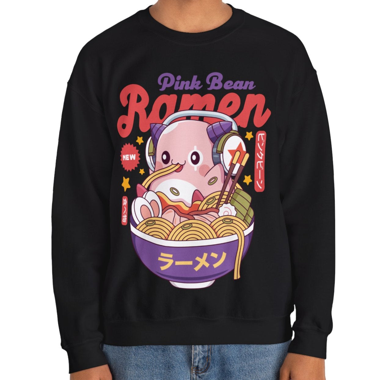 Pink Bean Ramen Kawaii Unisex Crewneck Sweatshirt