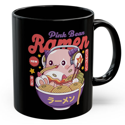 Pink Bean Ramen Kawaii Black Mug