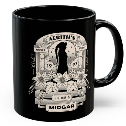 Aerith And Flowers Black Mug