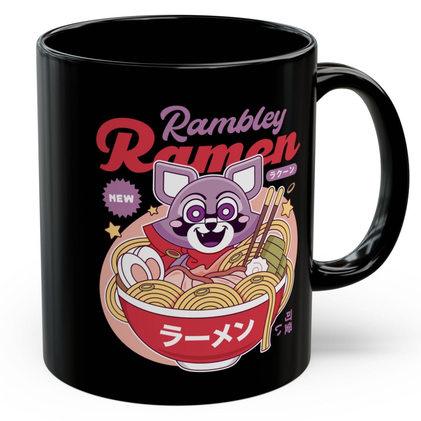 Rambley The Raccoon Ramen Black Mug