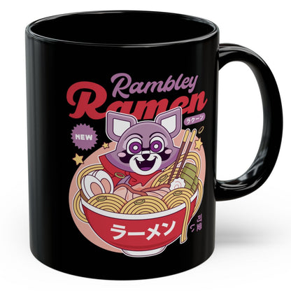 Rambley The Raccoon Ramen Black Mug