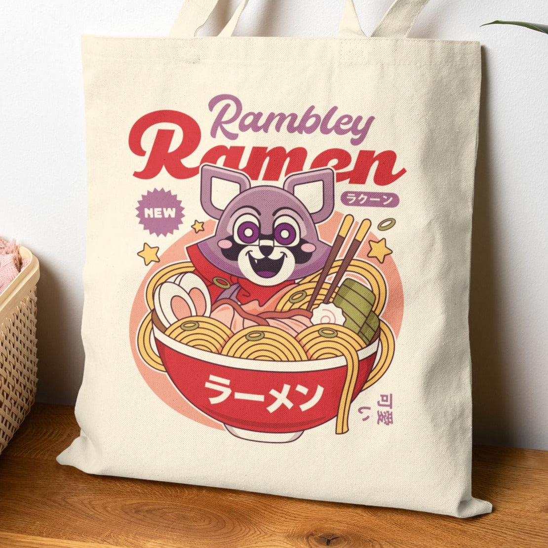 Rambley The Raccoon Ramen Canvas Tote Bag