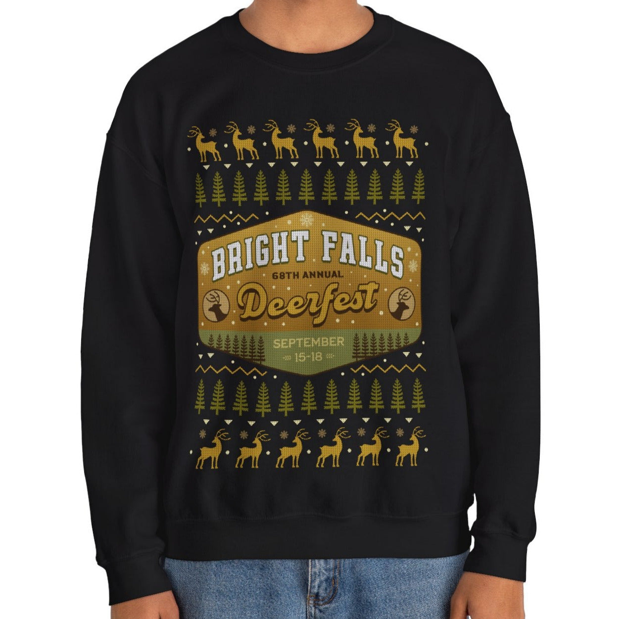 Deerfest Bright Falls Ugly Sweater Unisex Crewneck Sweatshirt