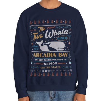 Two Whales Diner Ugly Sweater Unisex Crewneck Sweatshirt