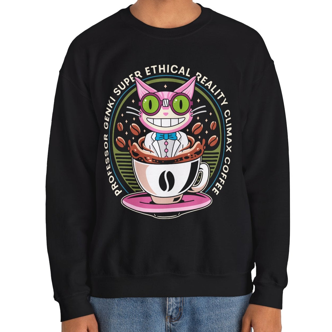 Steelport Cat Coffee Emblem Crewneck Sweatshirt
