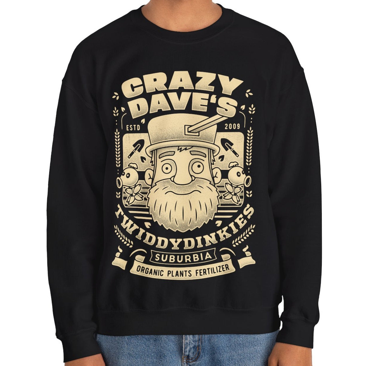 Crazy Dave Emblem Grunge Crewneck Sweatshirt