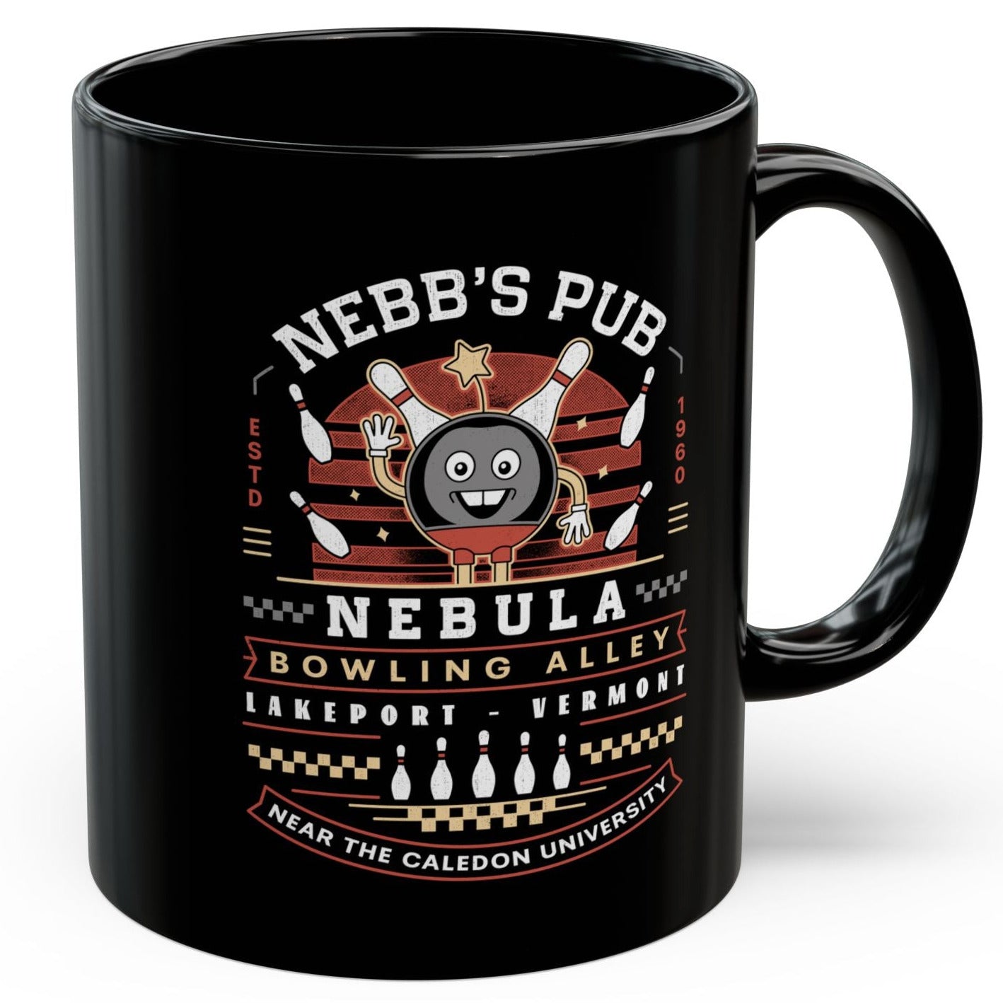 Nebb Bowling Mascot Emblem Black Mug