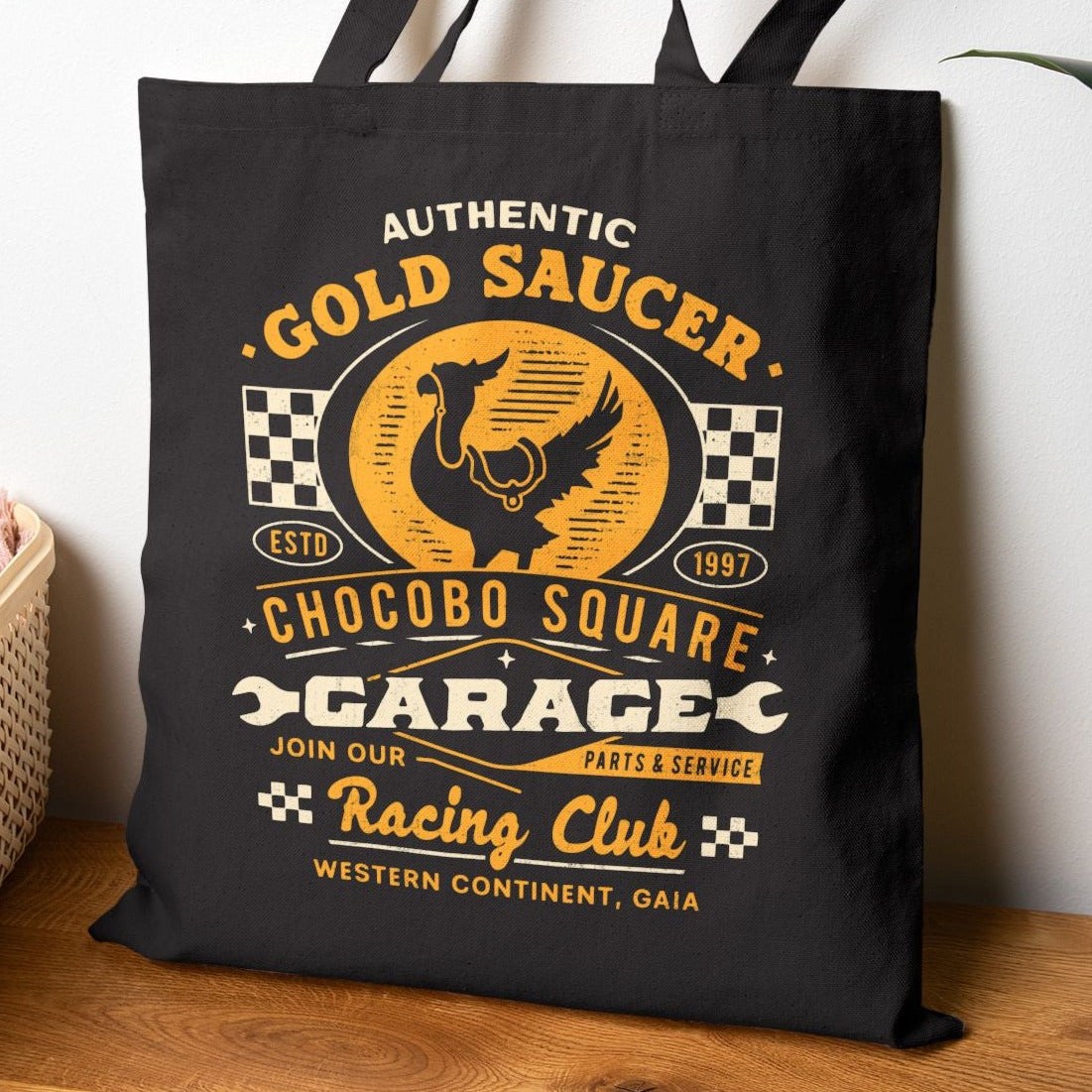 Gold Saucer Garage Vintage Tote Bag