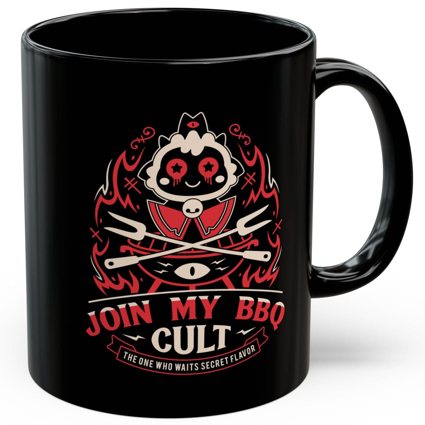 Join My Barbecue Cult Black Mug