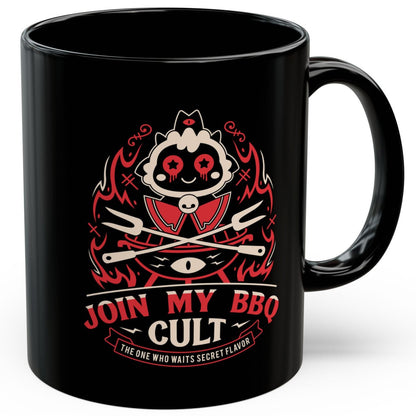 Join My Barbecue Cult Black Mug
