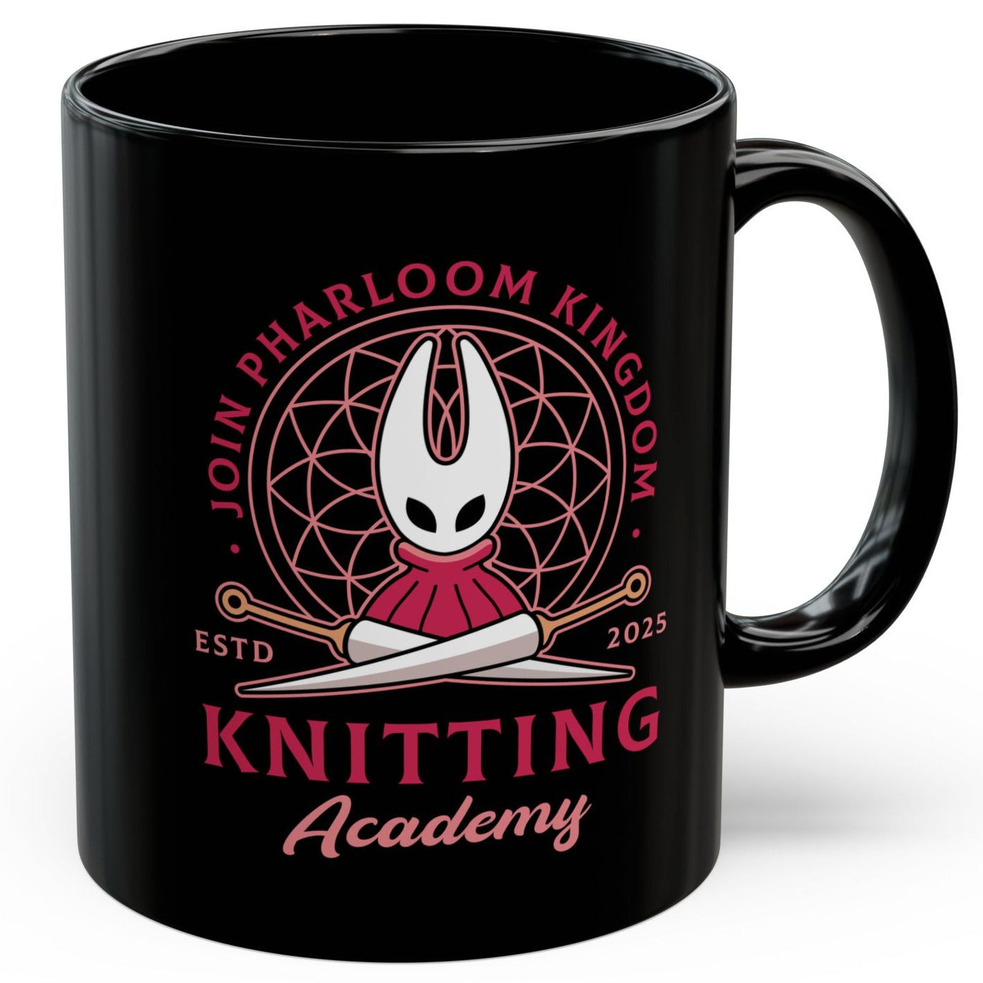 Pharloom Knitting Emblem Black Mug