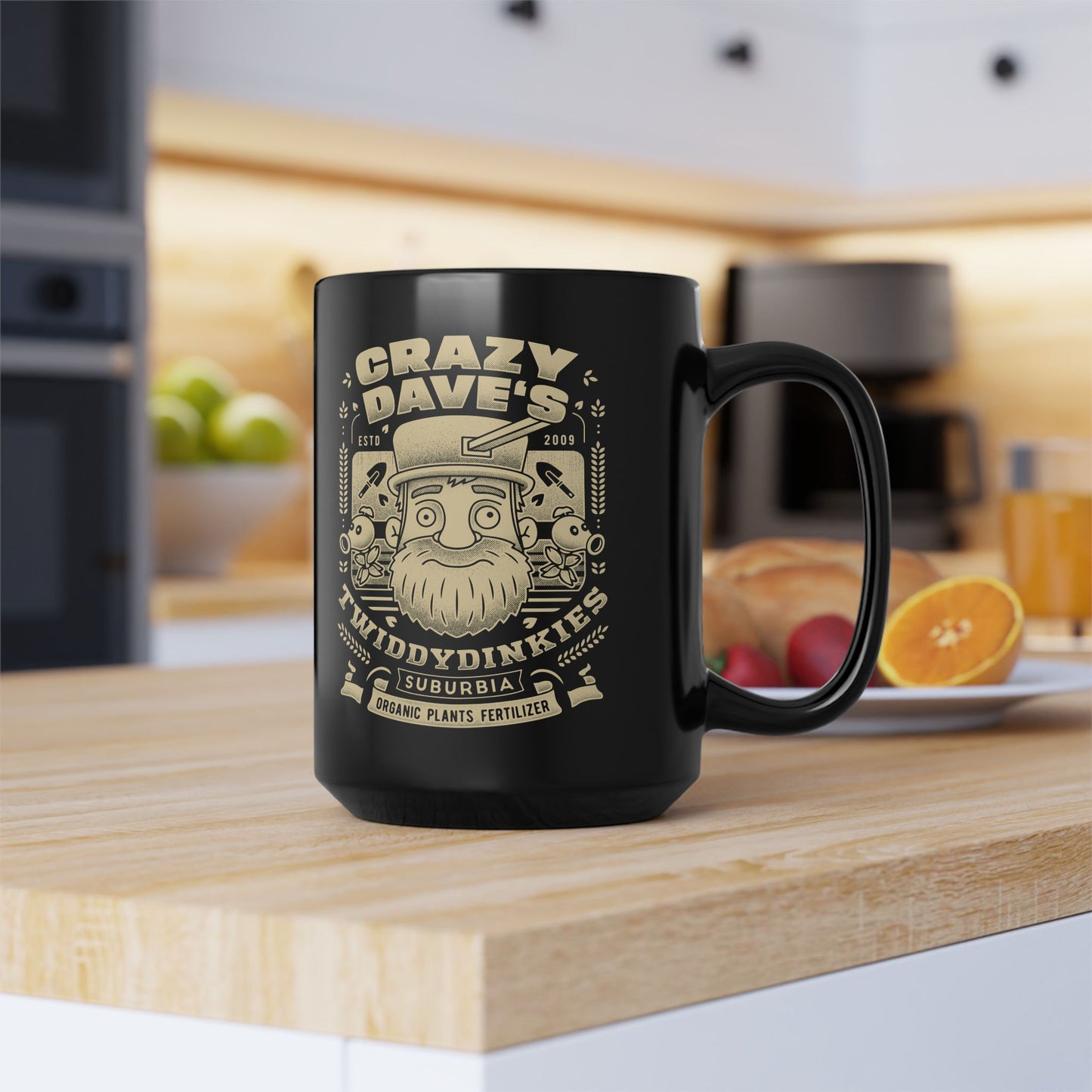 Crazy Dave Emblem Grunge Black Mug