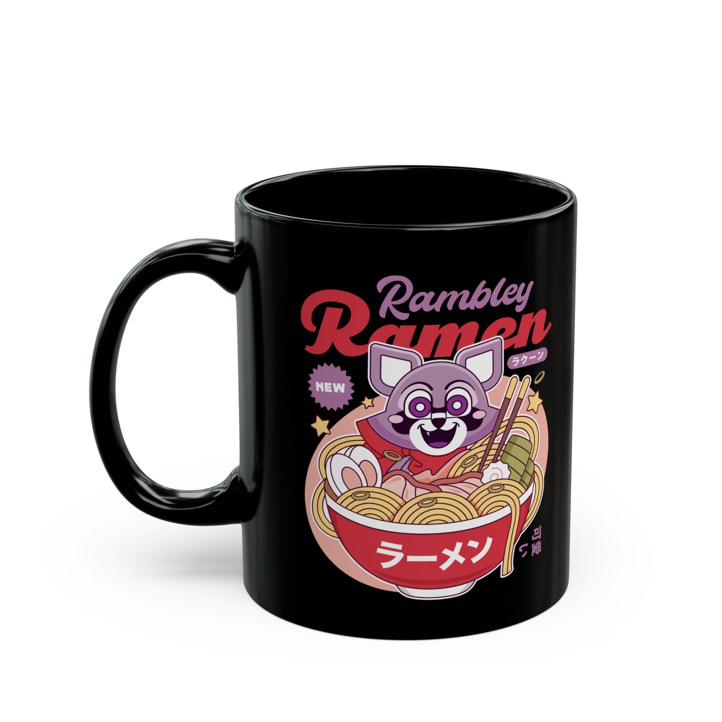 Rambley The Raccoon Ramen Black Mug