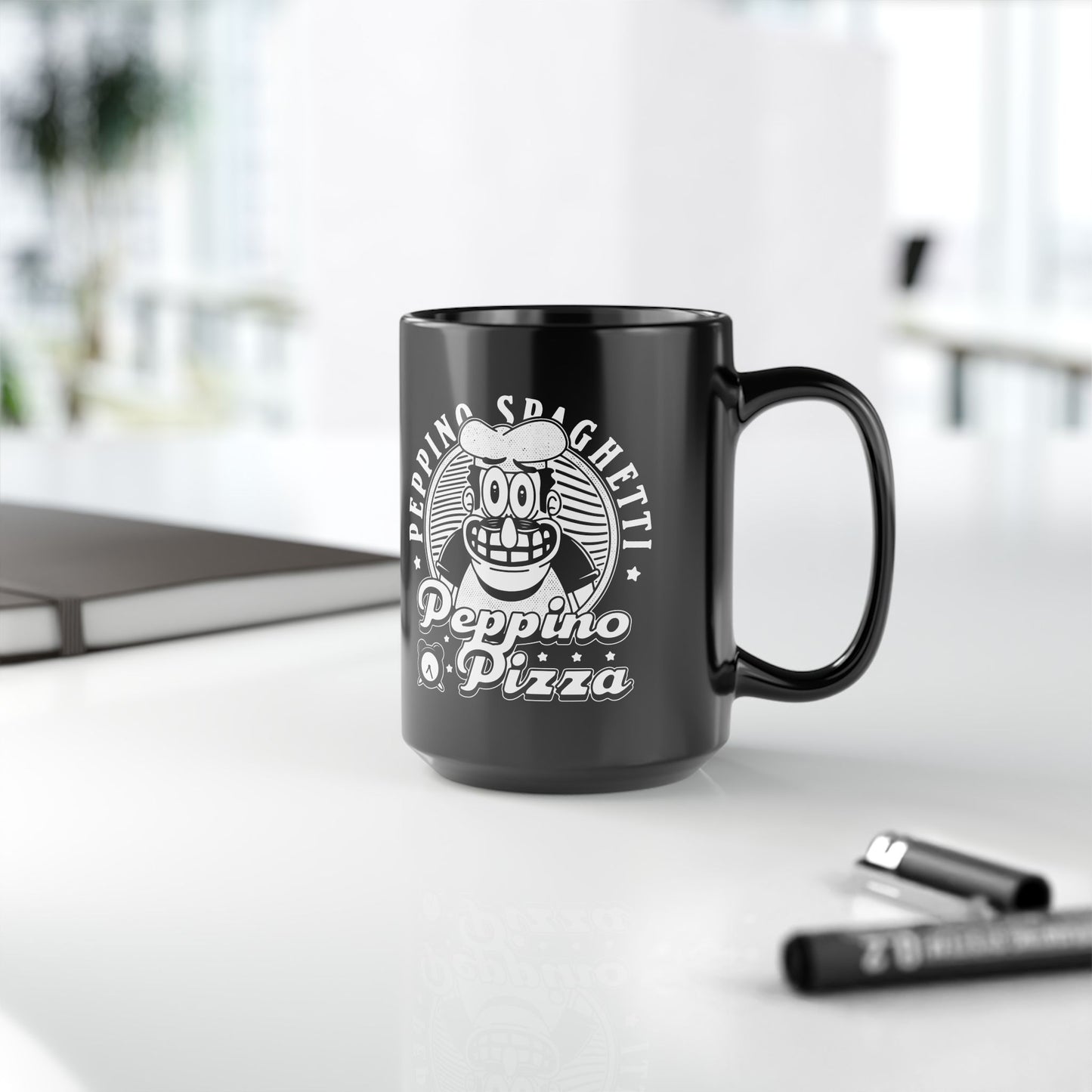 Peppino Pizza Crest Black Mug
