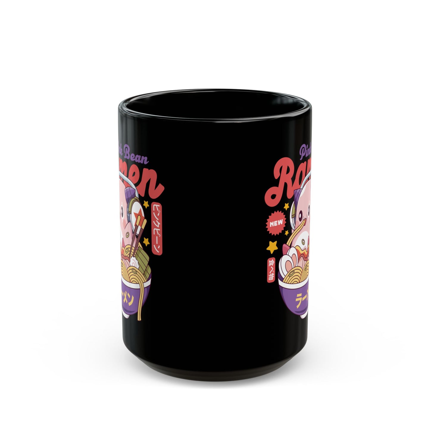 Pink Bean Ramen Kawaii Black Mug