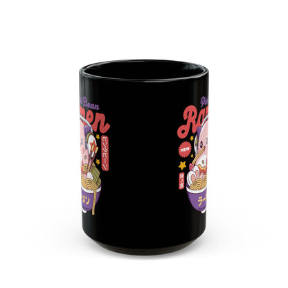 Pink Bean Ramen Kawaii Black Mug