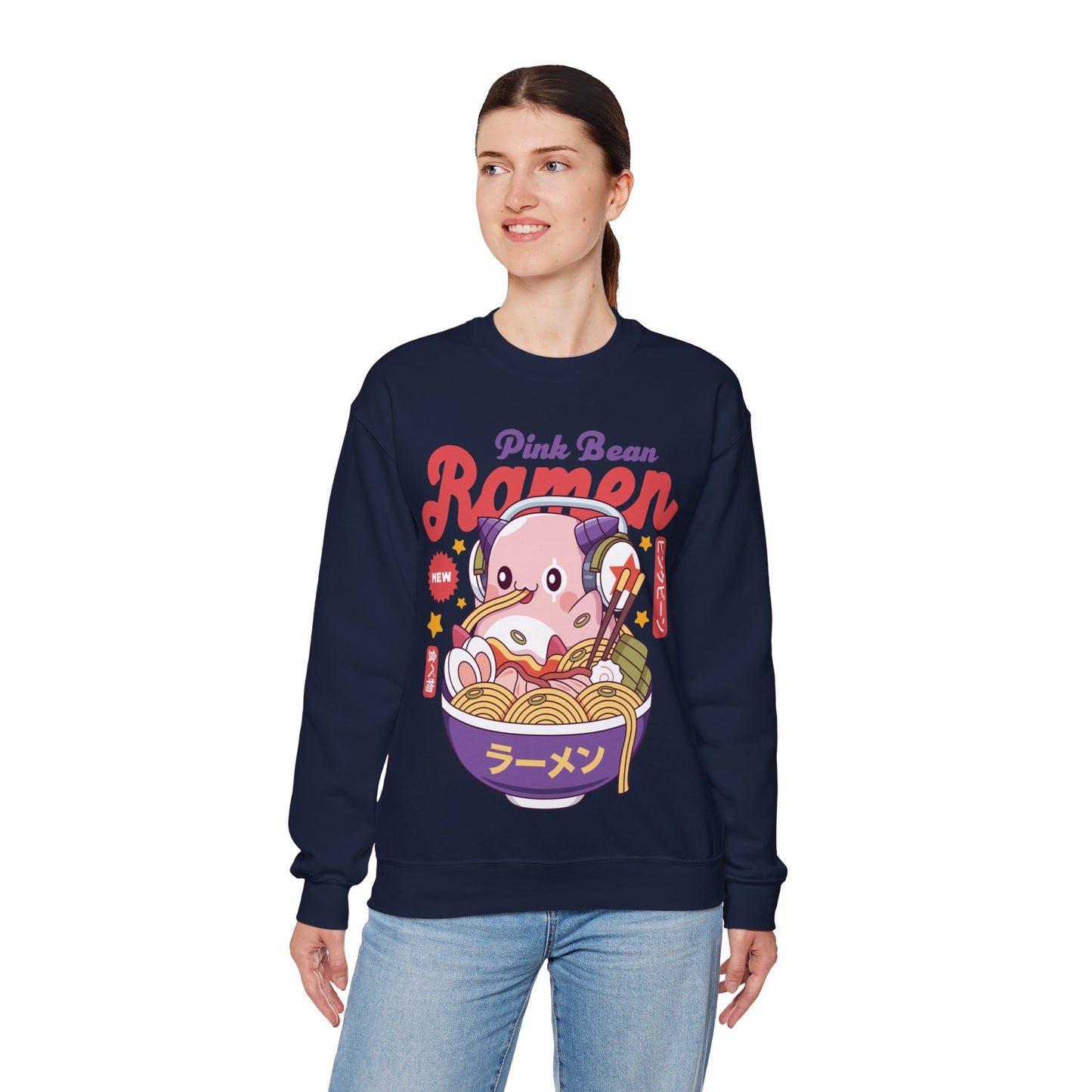 Pink Bean Ramen Kawaii Unisex Crewneck Sweatshirt