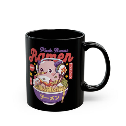 Pink Bean Ramen Kawaii Black Mug