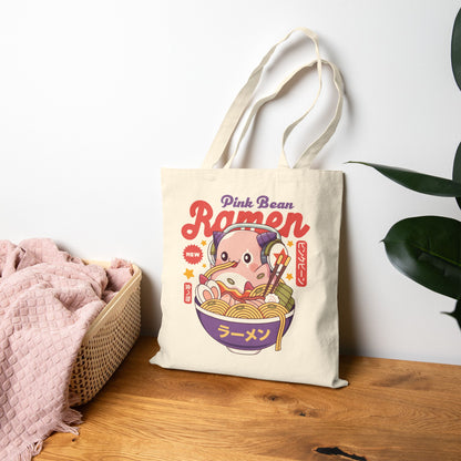 Pink Bean Ramen Kawaii Canvas Tote Bag