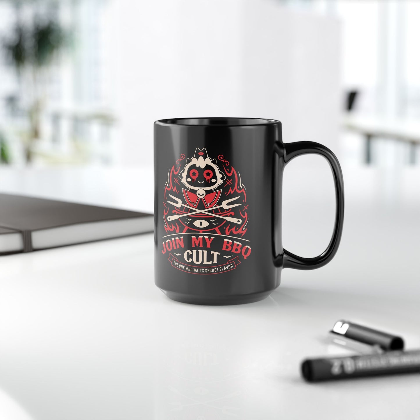 Join My Barbecue Cult Black Mug