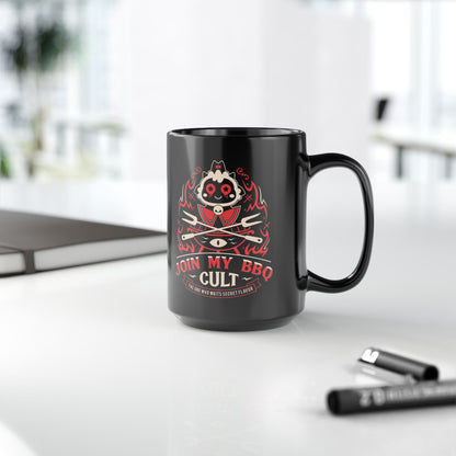 Join My Barbecue Cult Black Mug