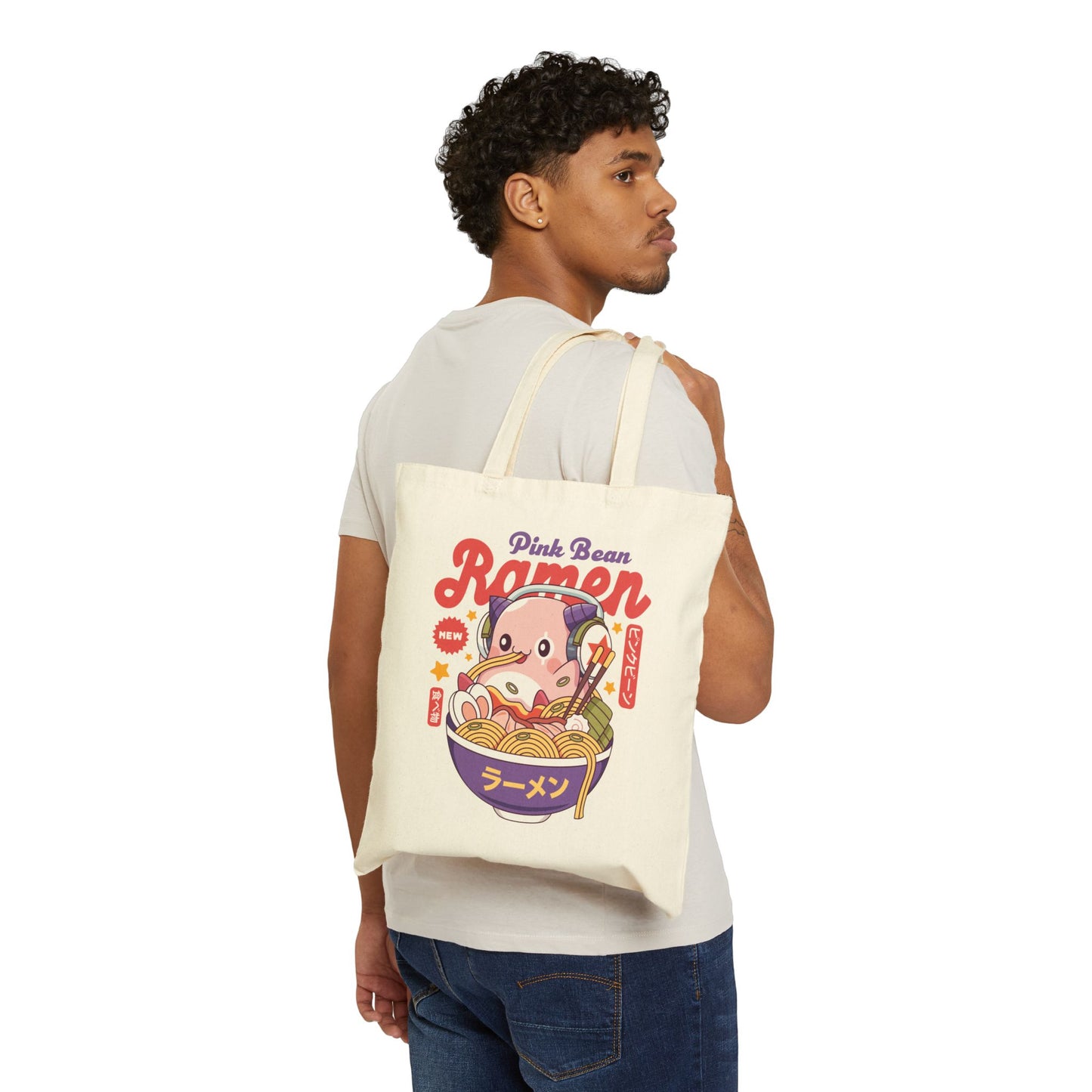 Pink Bean Ramen Kawaii Canvas Tote Bag