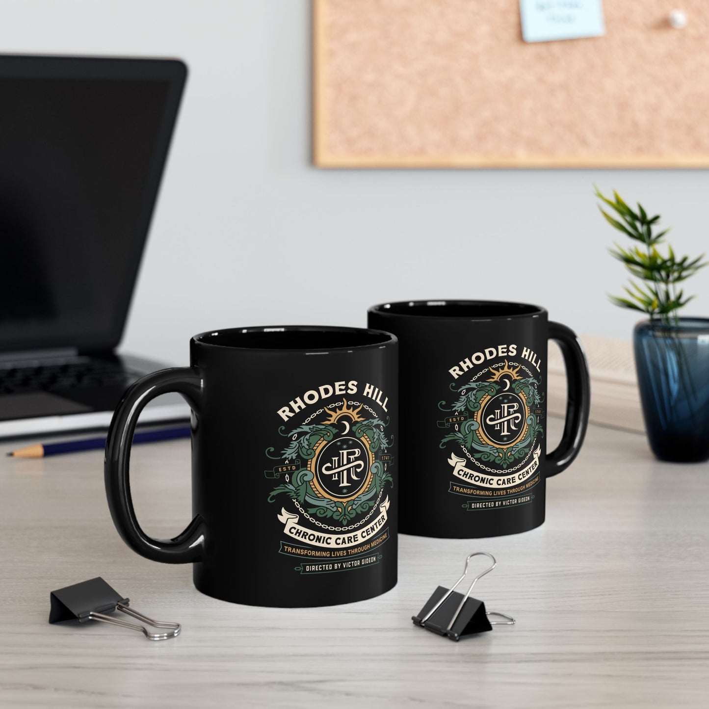 Rhodes Hill Chronic Care Center Crest Black Mug