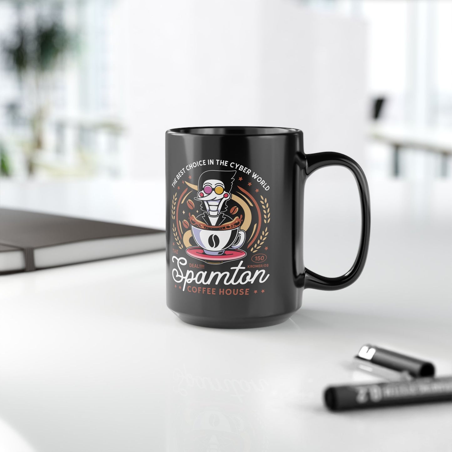 Spamton Coffee Emblem Black Mug