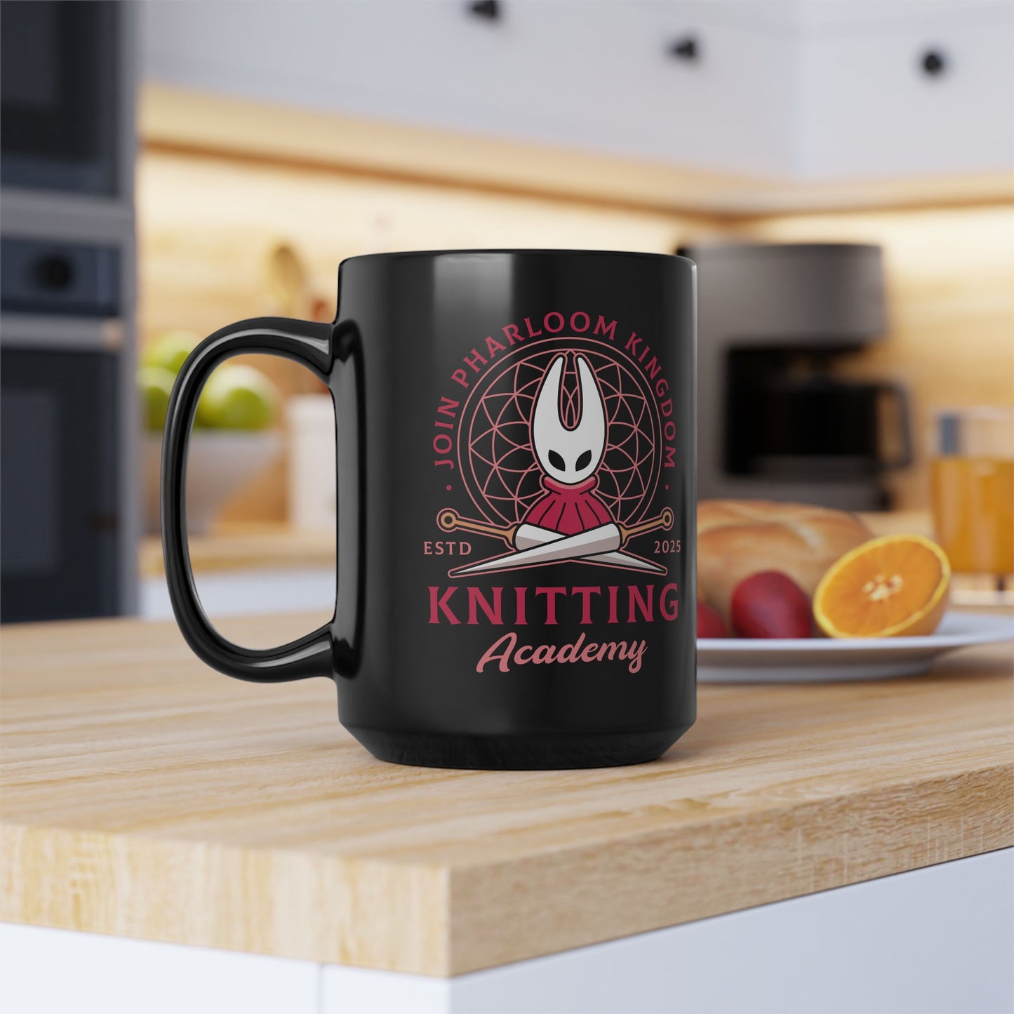 Pharloom Knitting Emblem Black Mug