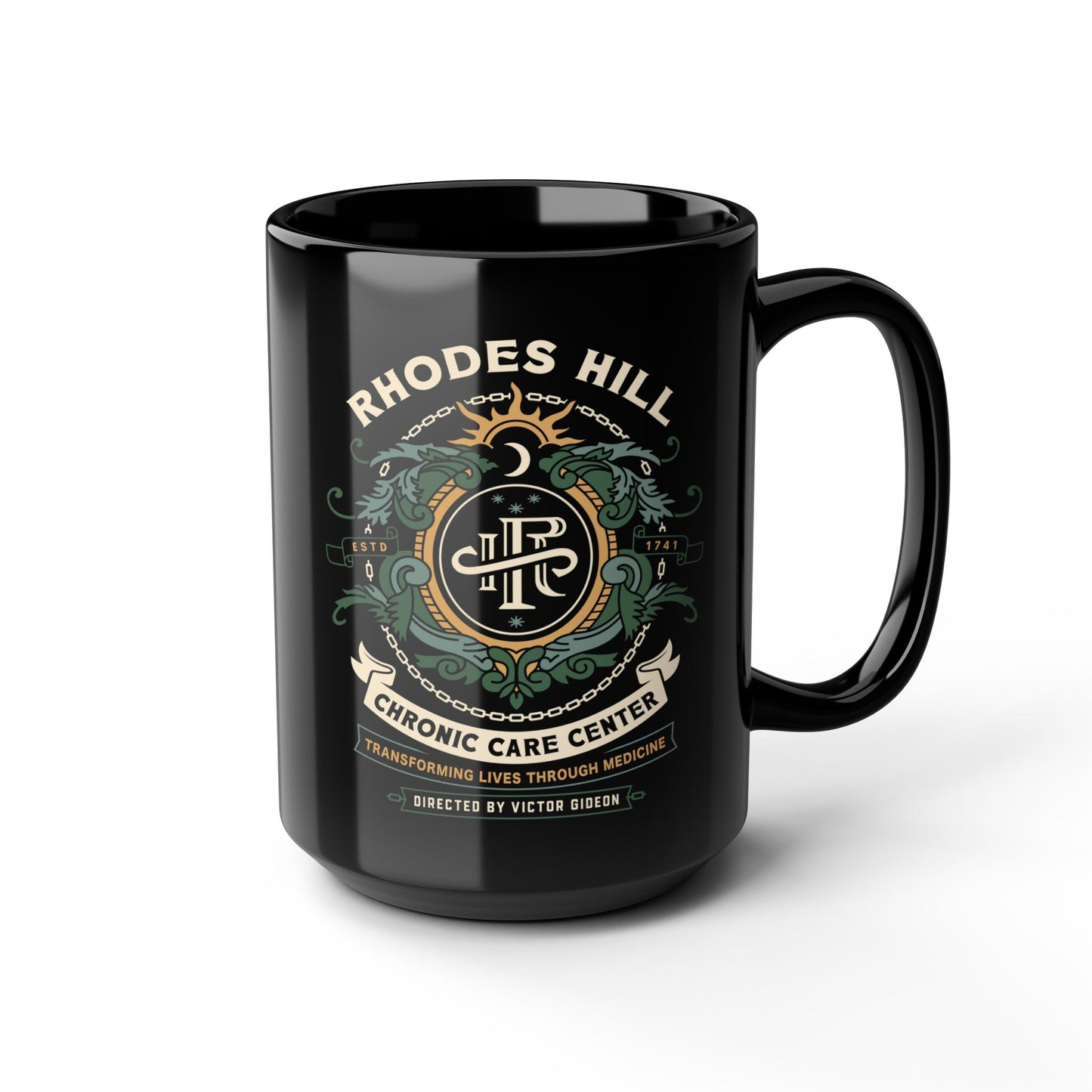 Rhodes Hill Chronic Care Center Crest Black Mug