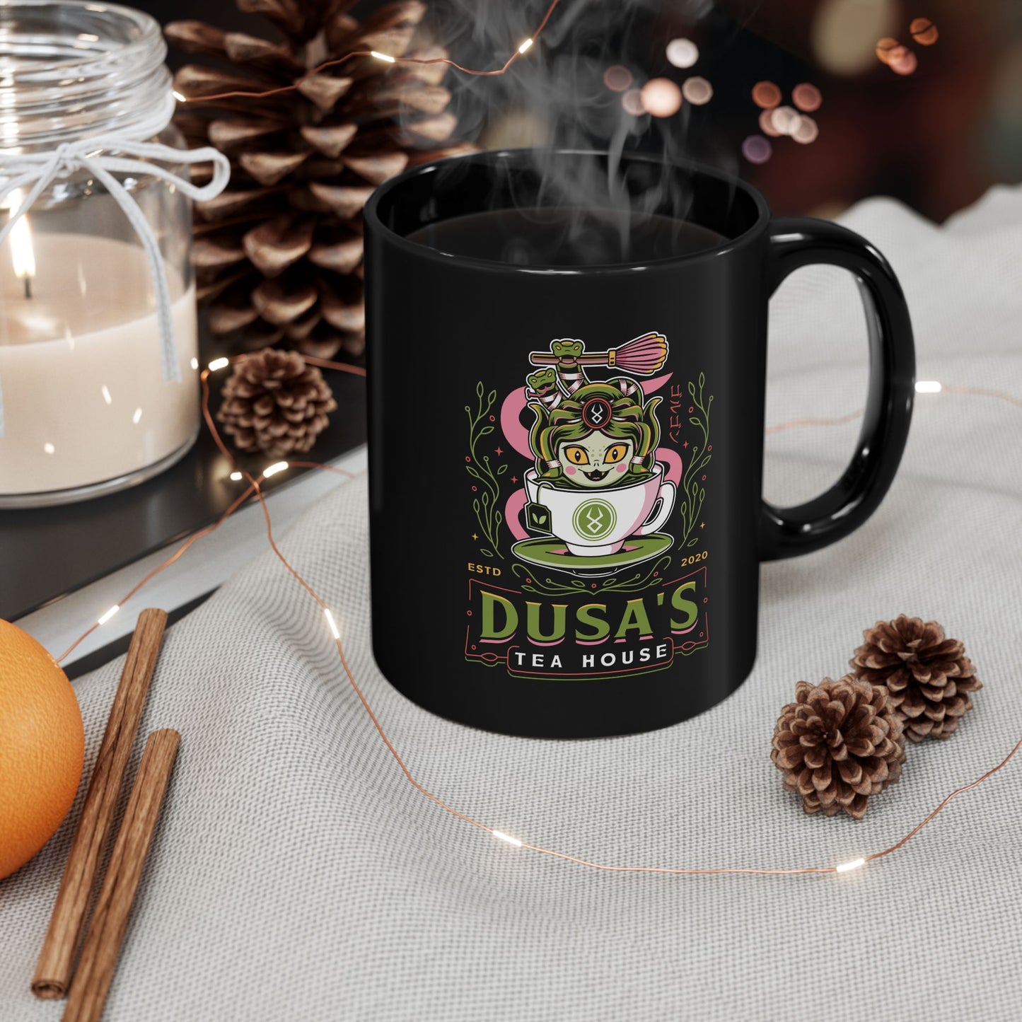 Dusa Green Tea Emblem Black Mug