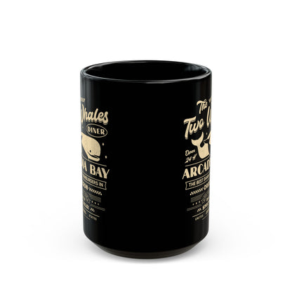 The Two Whales Diner Emblem Black Mug