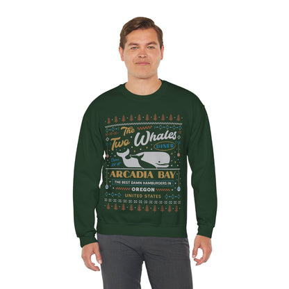 Two Whales Diner Ugly Sweater Unisex Crewneck Sweatshirt