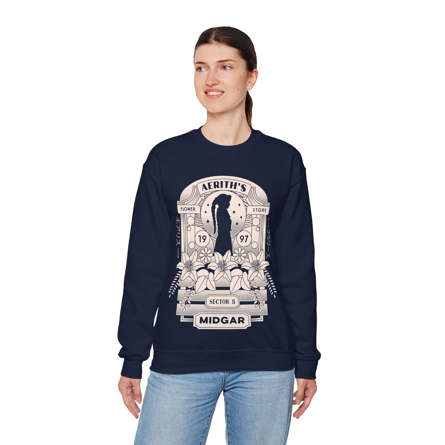 Aerith And Flowers Unisex Crewneck Sweatshirt