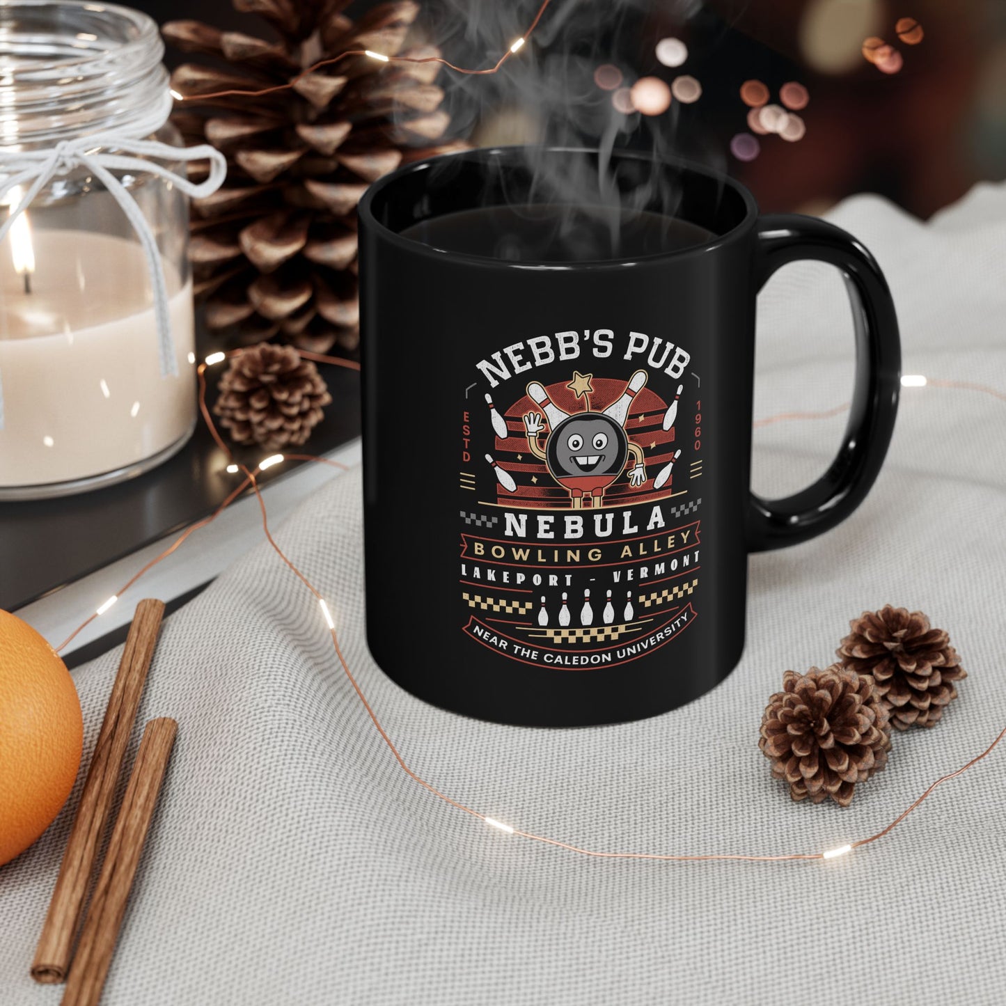 Nebb Bowling Mascot Emblem Black Mug