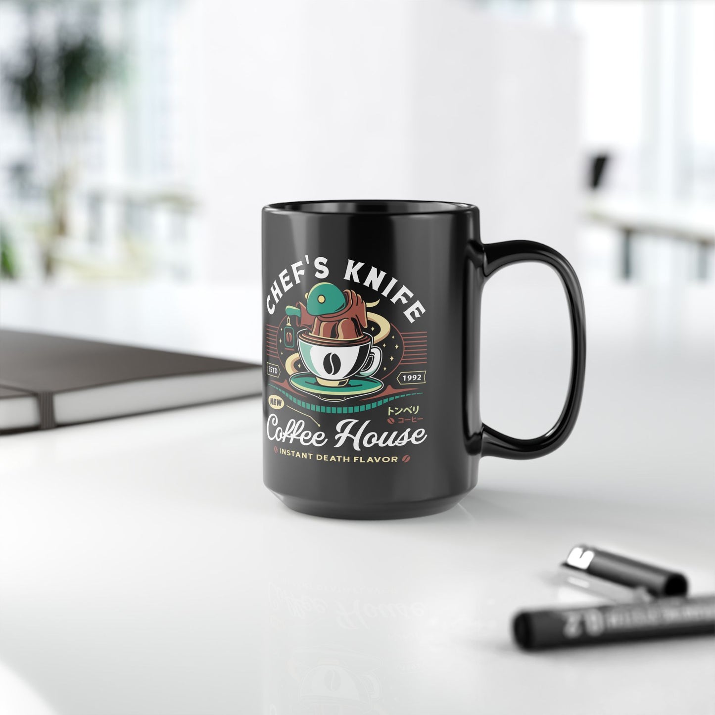 Chefs Knife Coffee Crest Black Mug