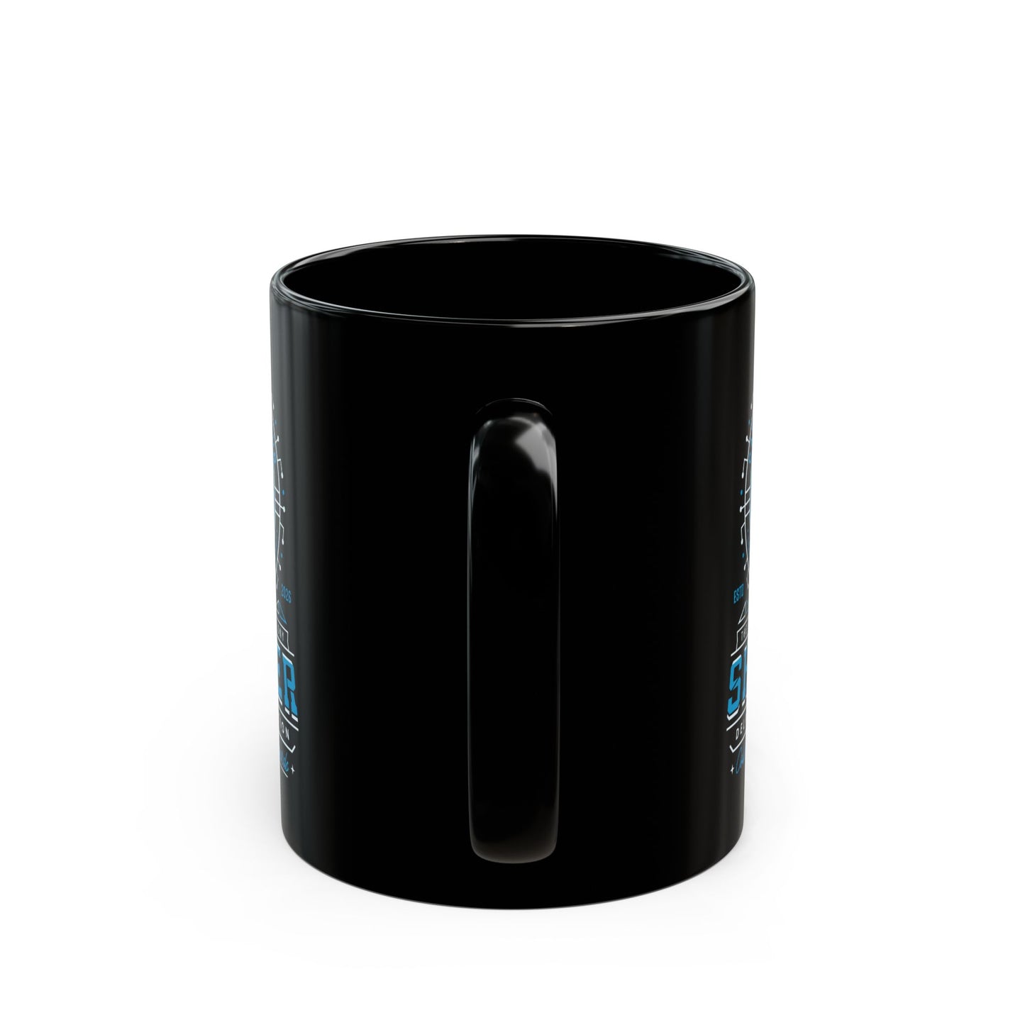 Cabin Coins Stamp Club Emblem Black Mug